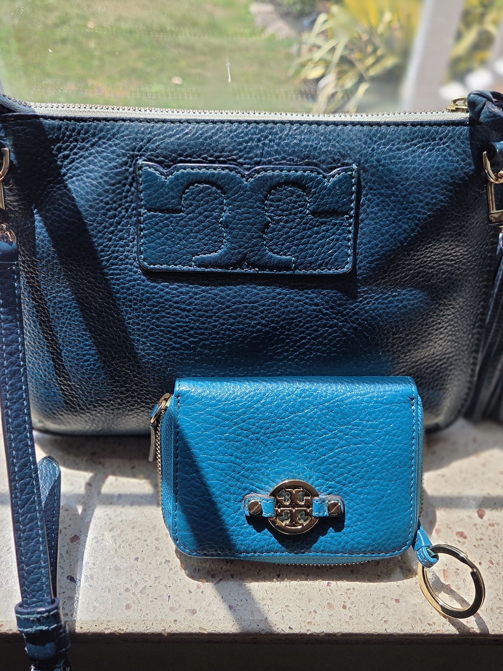 Tory Burch Teal Leather Crossbody Bag & Wallet Set